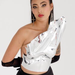 Silver Chrome Corset Mirror Top Stage Performance Costume Festival Metallic Body Armor Breast Plate Worbla Corset Futuristic Clothing Event