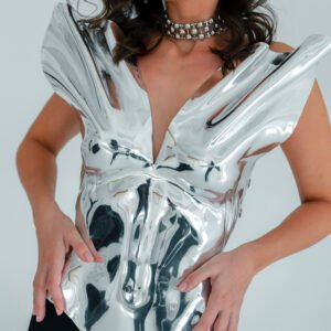 Molded Chrome Mirror Silver Corset Rave Outfit Coachella Look Metallic Bustier Top For Outstanding Look Breast Plate Top Worbla Corset