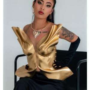 Unique Gold Corset Stage Performance Handcrafted Rave y2k Outfit Designer Breastplate Bustier Avant Garde Clothing Bold Top Stage Look