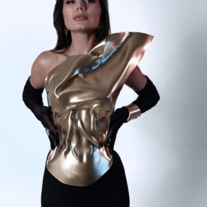 Custom Asymmetrical Gold Corset Birthday Party Outfit One Of A Kind Costume For Performance Award Show Dance Costume Gold Style Bustier