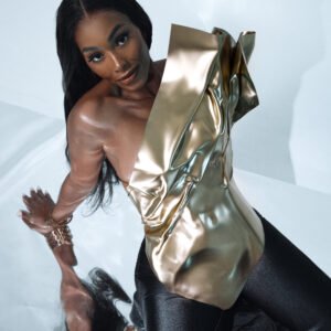 Custom Made Unique Corset For Dance Show Performance Statement Wearable Art Gold Shiny Festival Y2K Outfit Dance Performance Costume