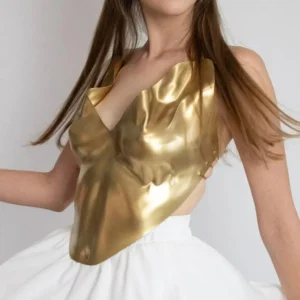 Gold Top Rave Outfit For Special Event Corset Armor Steampunk Futuristic Clothing For Coachella Look Metallic Bustier Custom Fit Handmade