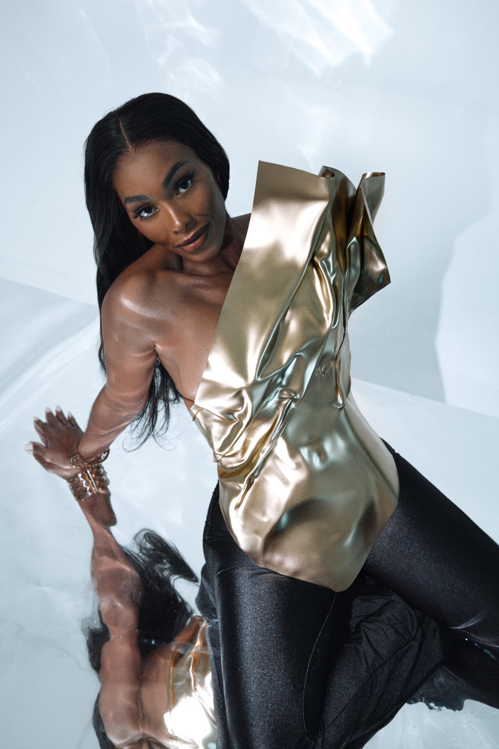 Custom Made Unique Corset For Dance Show Performance Statement Wearable Art Gold Shiny Festival Y2K Outfit Dance Performance Costume