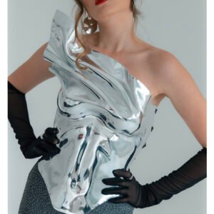 Silver Chrome Corset Mirror Top Stage Performance Costume Festival Metallic Body Armor Breast Plate Worbla Corset Futuristic Clothing Event