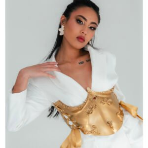 Gold Corset Underbust Belt Costume Stage Wear Party Bustier Valentines Breastplate Gold Angels Outfit Dance Performance  Metalic y2k Top