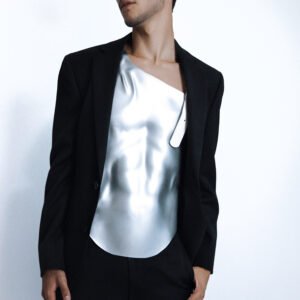 Male Metallic Custom Made Corset Rave Outfit Futuristic Male Look LGBT Pride Stage Costume Music Art Festival Outfit For Man y2k Fashion