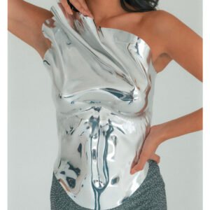 Molded Chrome Mirror Silver Corset Rave Outfit Coachella Look Metallic Bustier Top For Outstanding Look Breast Plate Top Worbla Corset