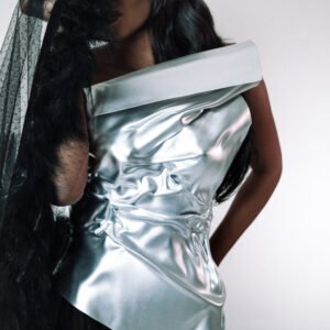 Silver Asymmetrical Custom Corset Unique Shape Bustier Performance Stage Outfit Rave Festival Dance Performance Breast Plate Molded Top